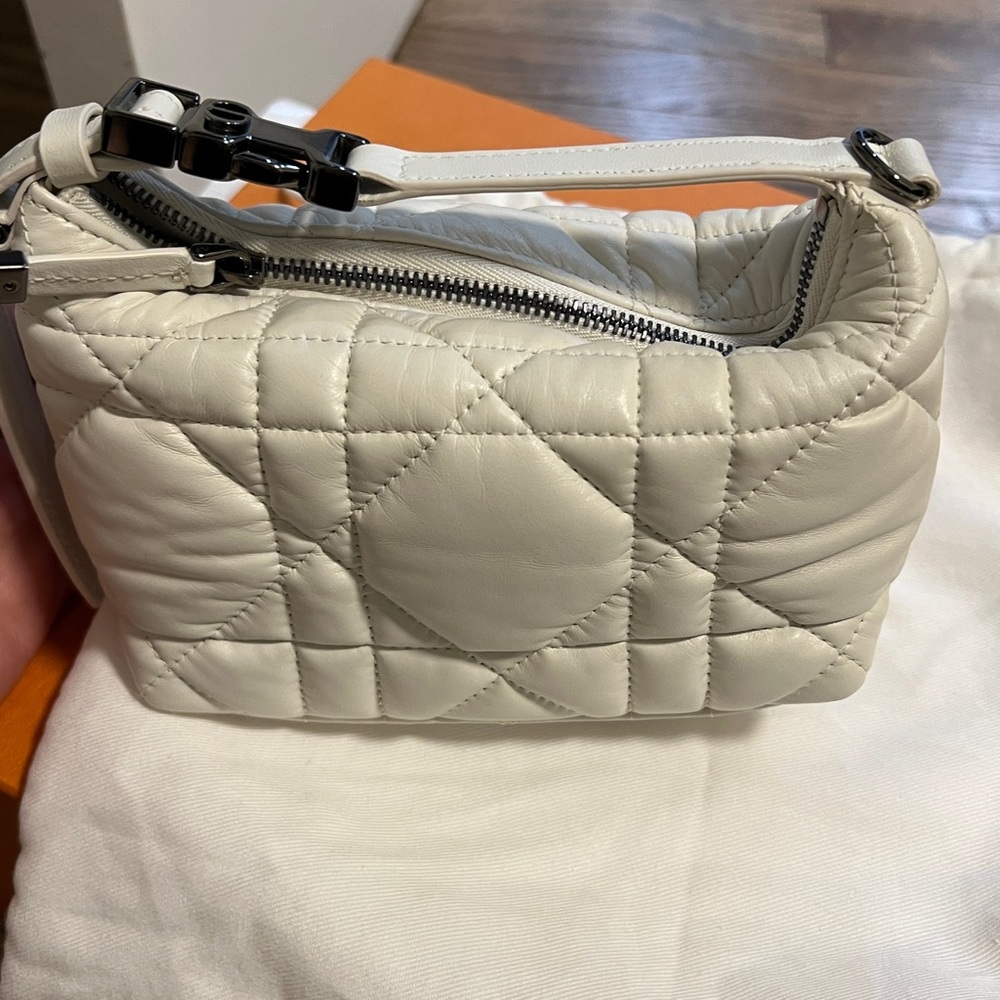 Christian Dior Calfskin Macrocannage Small Diortravel Nomad Pouch Ivory